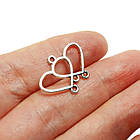 Набір 2 шт Конектори 22 мм Підвіски Подвійне Серце на 4 Вушка, Метал Сріблястий, Фурнітура для Кольє, Бус, фото 3