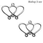 Набір 2 шт Конектори 22 мм Підвіски Подвійне Серце на 4 Вушка, Метал Сріблястий, Фурнітура для Кольє, Бус, фото 6