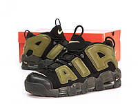 Мужские кроссовки Nike Air Max Uptempo Black Khaki (Черный) Обувь Найк Аир Макс Аптемпо кожаные демисезон