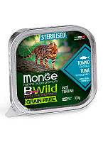 Влажный беззерновой корм Monge Cat Wet Bwild Grain Free Sterilised с тунцом и овощами, 100 г