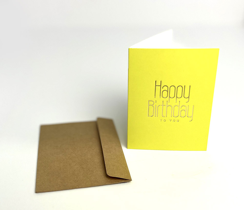 Міні листівка 8*10 см з конвертом "Happy Birthday" золото на жовтому