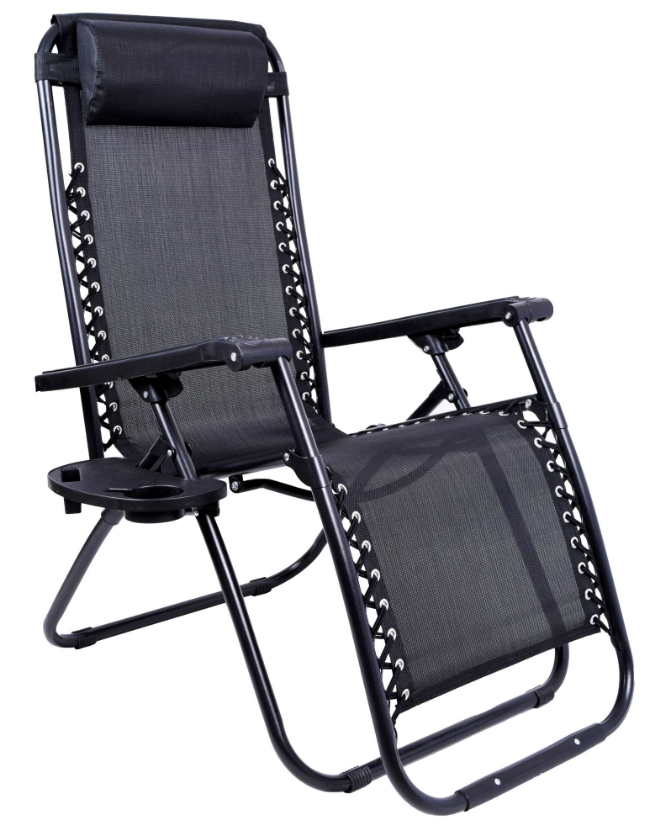 Садовое кресло шезлонг лежак Orion Zero Gravity Black с подголовником и подставкой под напитки Б2466-6 - фото 1 - id-p2119122201