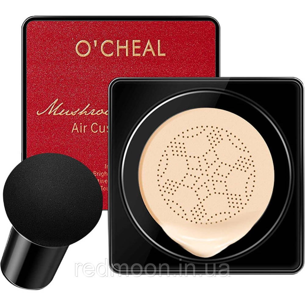 Кушон для обличчя + спонжик Beauty Linasi Red O`CHEAL, Натуральний відтінок / Тонуючий крем пудра кушон