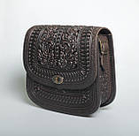Авторська шкіряна сумка жіноча "Дубок" ручної роботи, сумка етнічна карпатська темно-коричнева, фото 6