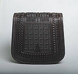 Авторська шкіряна сумка жіноча "Дубок" ручної роботи, сумка етнічна карпатська темно-коричнева, фото 5