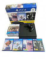 Sony Playstation 4 Slim 1Tb Black + 2 геймпада + 4 гри на дисках. Відмінний стан!