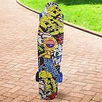 Пенні борд чорний "графіті" скейт 25 з світяться колесами Penny Board до 80 кг (HA-712)