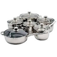 Набор кухонной посуды кастрюль из нержавеющей стали 12 предметов Benson BN-208 Б2927-6