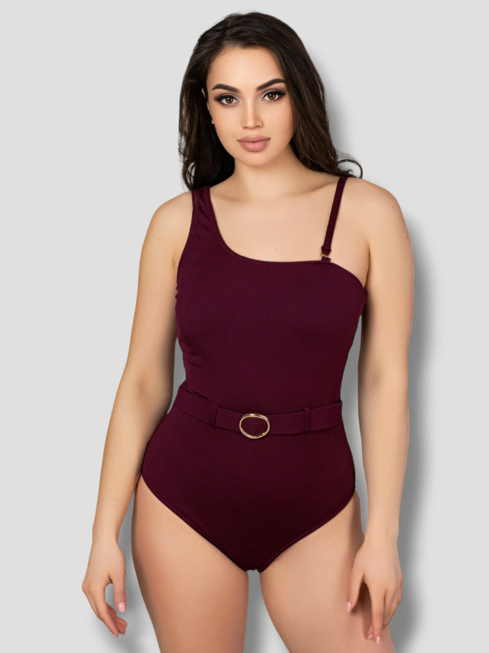 Суцільний купальник у рубчик на одне плече Z.Five 86260-2 бордовий 44 46 48 50 52 розмір