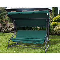 ПОСИЛЕНА Гойдалка садова Garden 4-х місна + ПОДУШКИ в ПОДАРУНОК розкладне ліжко для дачі дома з підстаканниками Зелена