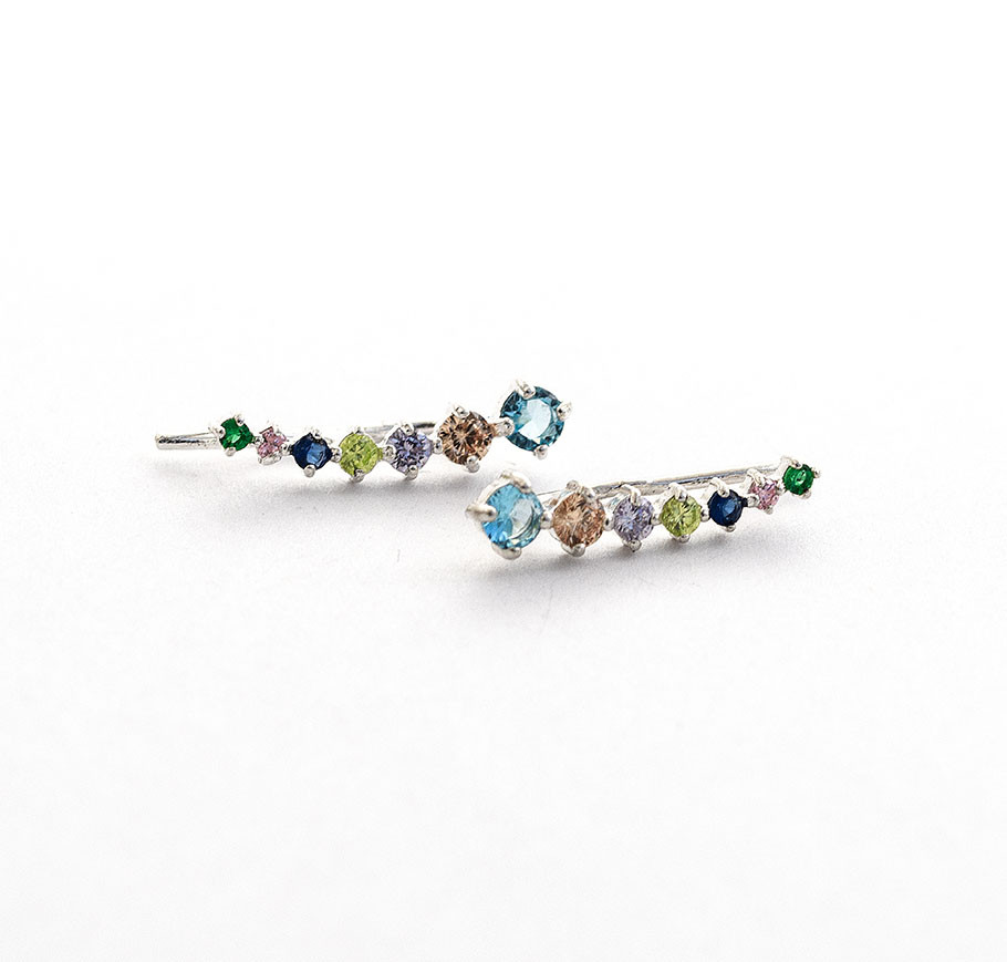 Сережки Уздовж Мочки Уха З Кольоровими Каменями, фото 1