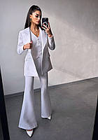 Женский классический костюм тройка с удлиненным пиджаком жилетом и брюками клеш (р.XS, S, M) 66ks3602Е