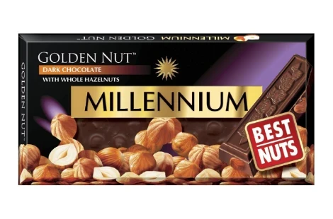 Чорний шоколад із цільним фундуком Millenium Golden Nuts 100 грамів, фото 1