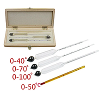 Набір ареометрів для спирту з термометром у футлярі (0-40%; 40-70%; 70-100%; 0-50°C)