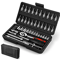 Набір інструментів 46 предметів з тріскачкою в чорному кейсі