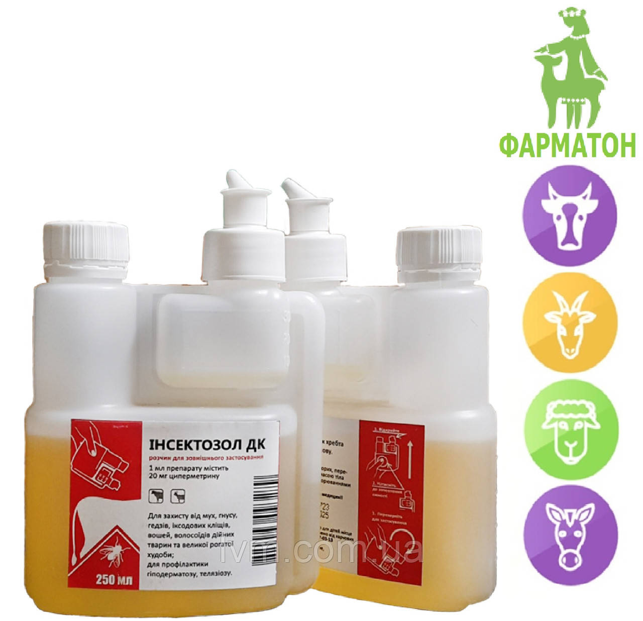 Інсектозол ДК 250мл для дійних корів та кіз ( мухи, гедзь, кліщі, воші, волосоїди, гнуси)