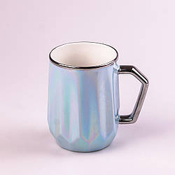 Керамічна чашка об'ємом 450 мл, покрита блакитною дзеркальною глазур'ю Кухоль для чаю, кави, какао