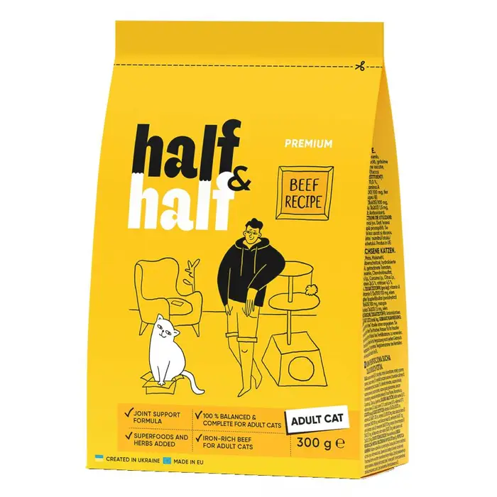 Сухий корм для котів Half&Half Adult 300 г - яловичина