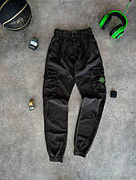 Мужские спортивные штаны в стиле карго (черные) крутой дизайн накладные карманы низ на резинке МоSt57