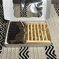 Женское мыло ручной работы со скрабящими частичками ''Кофе глясе'' с деревянной подставкой