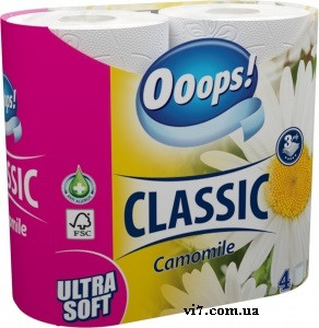 Туалетний папір 3-шаровий Ooops! Classic Camomilla 4 шт 140 відривів