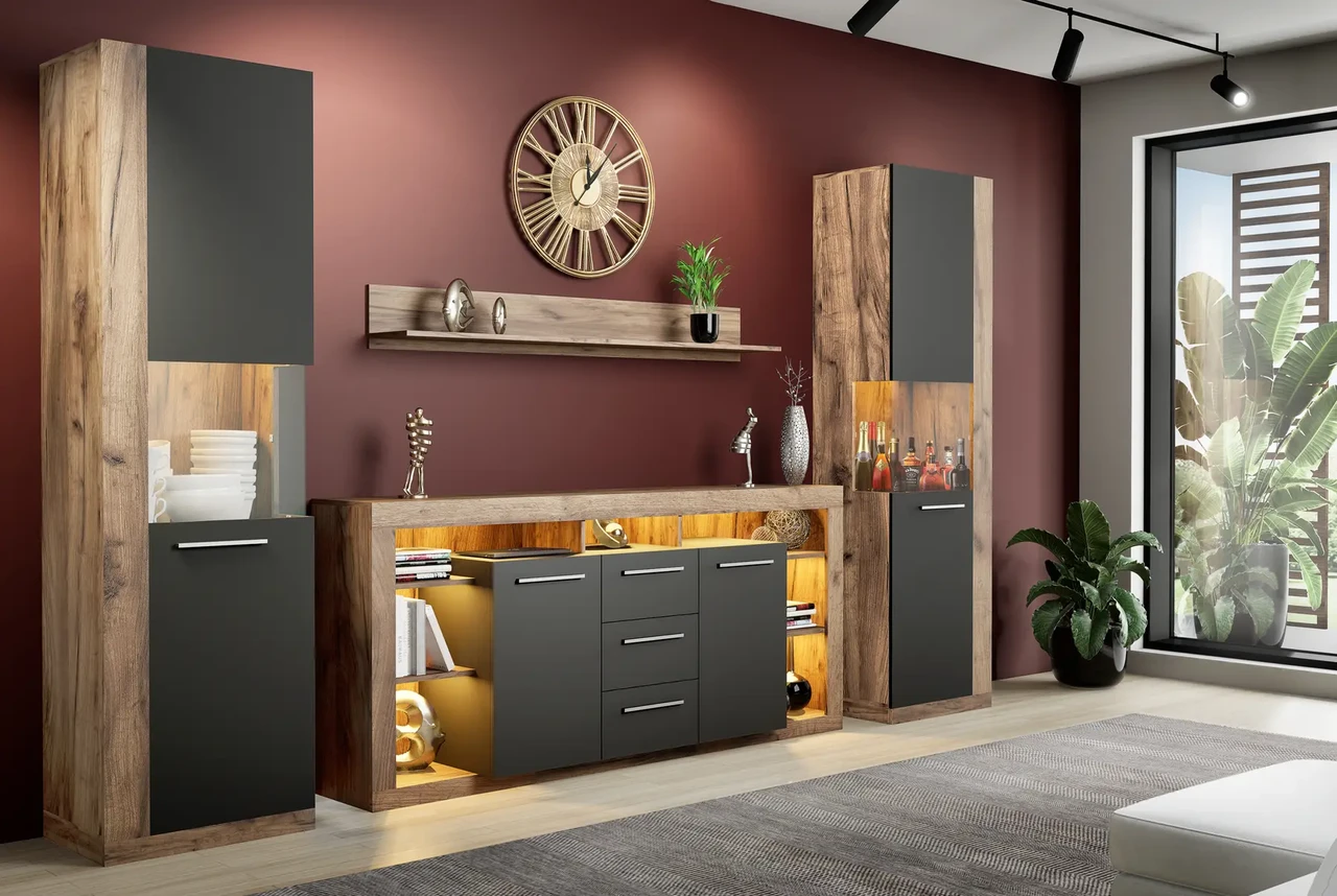 Стінка у вітальню LUMIKO 2 Artos Design дуб крафт/антрацит (Польща), фото 1