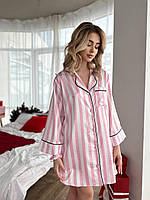 Подовжена шовкова сорочка для дому рожева Victoria's Secret, Нічна сорочка в смужку Вікторія Сікрет