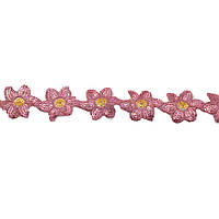 Тесьма пришивная с пайетками на капроне 35 мм цветы розово-желтая (52222.006)
