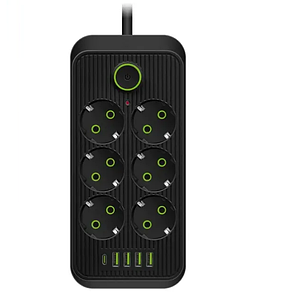 Фільтр живлення Power Socket F06U 6 розеток 4USB + 1 Type-C подовжувач 2м, фото 3