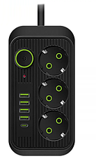 Мережевий фільтр живлення 3 розетки 4 USB + 1 Type-C подовжувач F09U 2м, фото 3