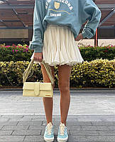 Молодежная женская воздушная юбка мини с воланами (черная, молочная)