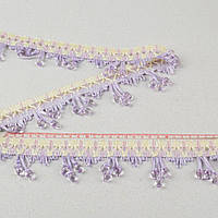 Бахрома с бусинами прозрачными на плетеной тесьме 60мм, фиолетовая светлая (60005.003)