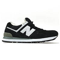 Зимние кроссовки New Balance 574 Black White кожаные замшевые кроссовки нью беленс 574 черные баланс ню беланс