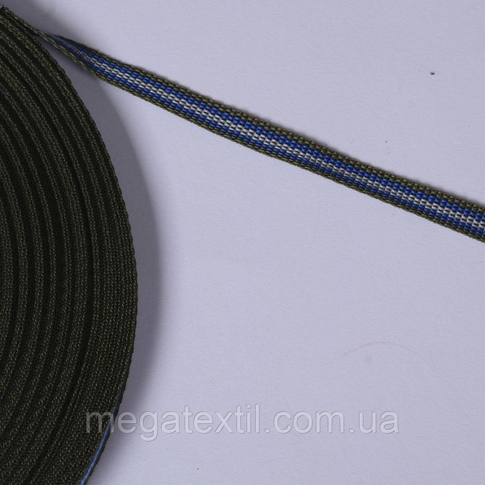 Стрічка ремінна 12 мм оливкова із сіро-синьою смужкою 05В2Г27 (52448.008)