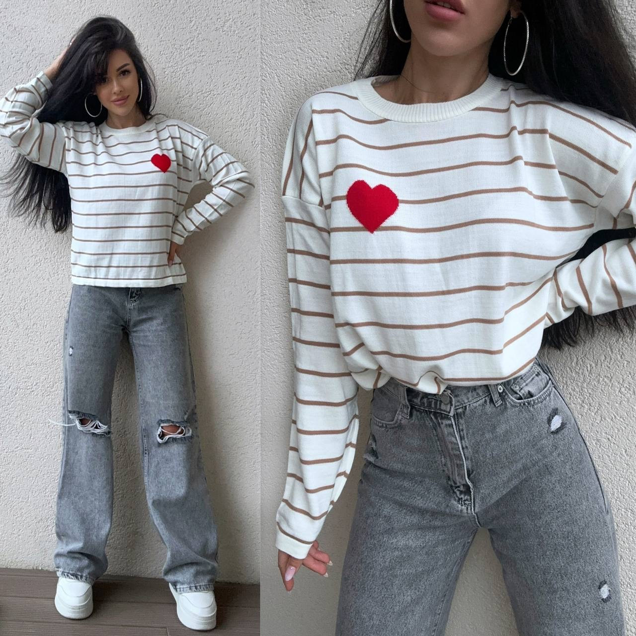 Тельняшка кофточка джемпер у смужку із серцем, фото 1