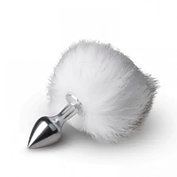 Металева анальна пробка зайчики з помпоном білий Bunny Tail Plug Easy Toys