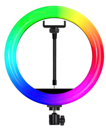 Кільцева лампа з RGB підсвічуванням і тримачем для телефона, діаметр 30 см.