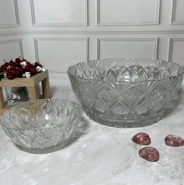 Скляний набір салатників Helios Crystalite під кришталь 1*23 см + 6*12,5 см (BB-7CS)