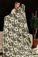 Двоспальний плед-покривало із мікрофібри бамбукового волокна 180х220 зеленого кольору з квітковим принтом, фото 3