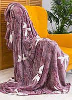 Двоспальний плед-покривало із мікрофібри бамбукового волокна 180х220 бордового кольору з квітковим принтом