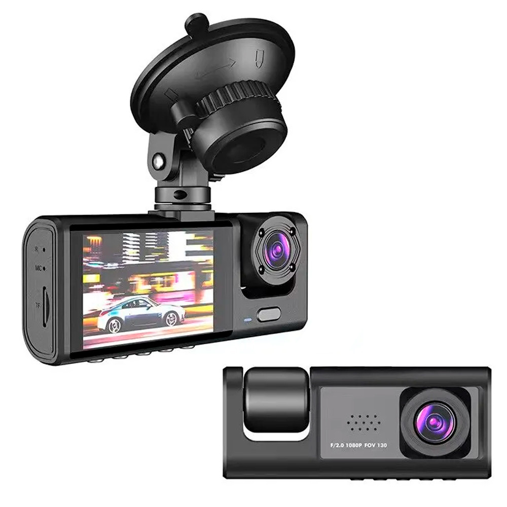 Автомобільний відеореєстратор FHD 1080P з 3 камерами  Чорний