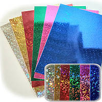 Набор цветного голографичного картона А4 "Звездочки" / 6 цветов / Односторонний цветной картон
