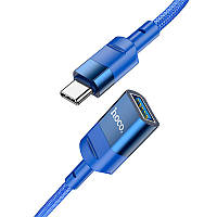 USB удлинитель Hoco U107, Type-C male/USB female, 1.2м, USB 3.0 OTG, тканевая оплетка, синий