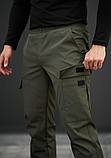 Модні демісезонні штани карго з бічними кишенями хакі на гумці, фото 5