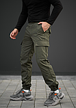 Модні демісезонні штани карго з бічними кишенями хакі на гумці, фото 6