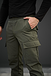 Модні демісезонні штани карго з бічними кишенями хакі на гумці, фото 2