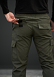 Модні демісезонні штани карго з бічними кишенями хакі на гумці, фото 3