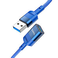USB удлинитель Hoco U107, USB male/USB female, 1.2м, USB 3.0 до 5 Гбит/с, OTG, тканевая оплетка, синий