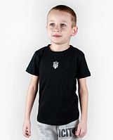 Детская черная футболка для мальчиков 6-7 лет. Детская патриотическая футболка с гербом Украины 122