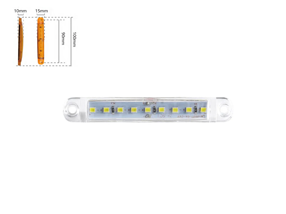 Габаритний ліхтар-катафот BD-0003W 9 LED білий 12-24V IP67 (1 шт). Розмір: 100*15*10 мм, фото 1